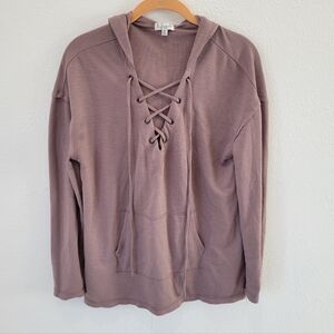 AVLN Studio Mauve Lace Up Lightweight Hoodie Raw Edge Pullover Women’s M